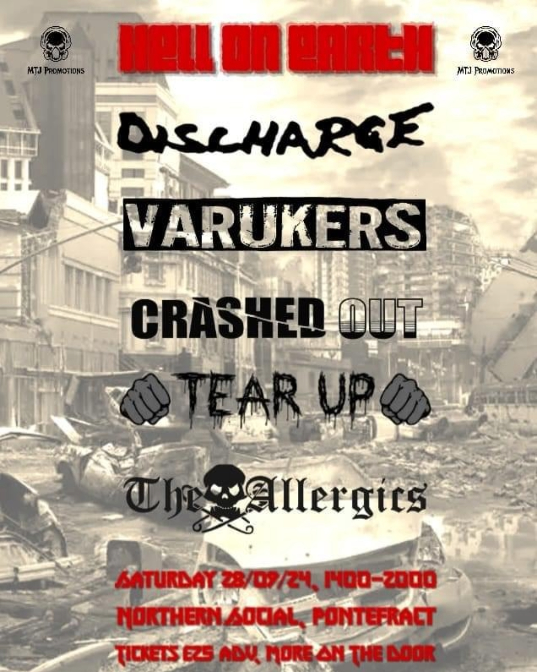 All Systems Fail - Hell on Earth, Discharge, Varukers, Crashed Out, Tear Up and The Allergics performing on September 28, 2024 @ The Northern Social